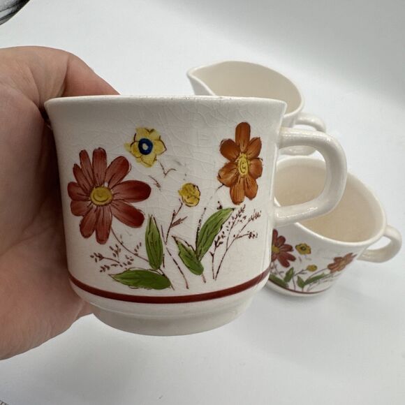 Lunastone Korea 1527 Fiesta Tea Cups Creamer Hand Painted Forest Flowers Lot 3 - Picture 4 of 15